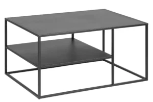 De Salontafel Zwart 60 x 60 CM Rechthoek is een minimalistische zwarte salontafel met een rechthoekig blad, een open onderplank en een geometrisch onderstel. Het moderne ontwerp is gemaakt van kunststof en kenmerkt zich door strakke lijnen en functionele eenvoud.