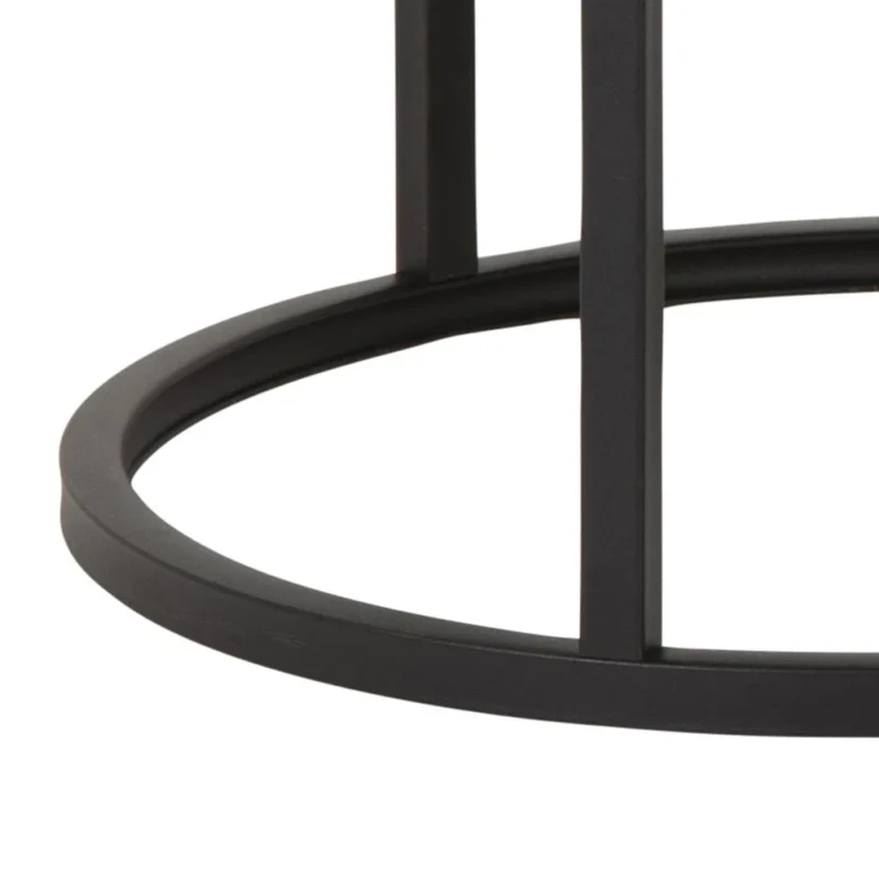 Close-up van de zwarte metalen ronde voet en verticale steunen van de Salontafel Rond Kunststof.