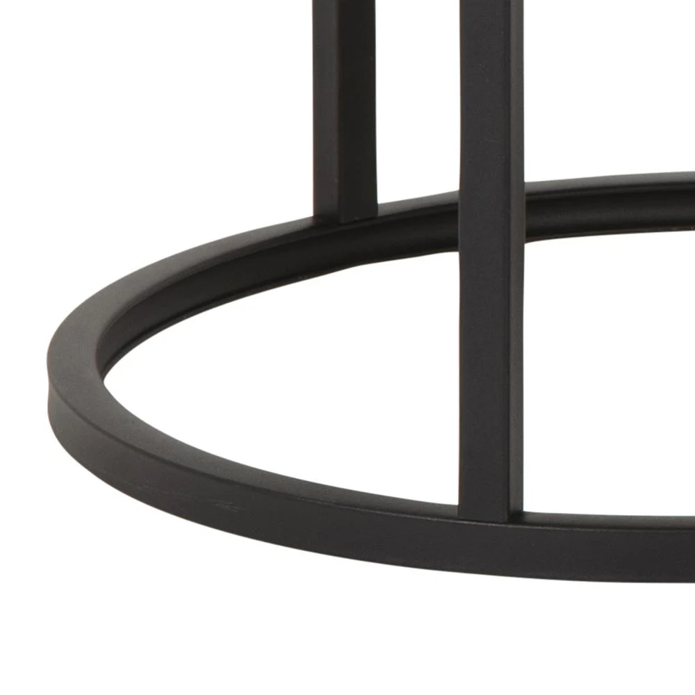 Close-up van de zwarte metalen ronde voet en verticale steunen van de Salontafel Rond Kunststof.