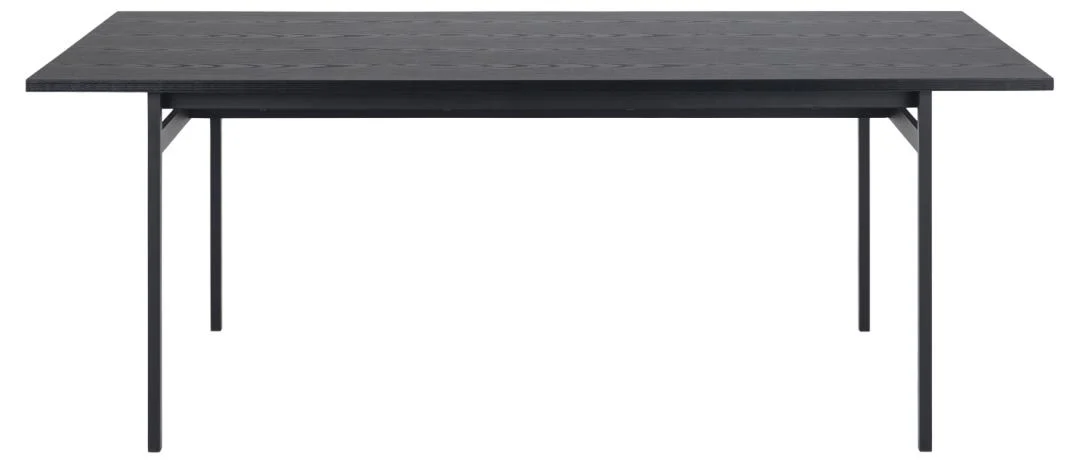 De Eettafel Nieuwe Sfeer 90 x 74 CM is een rechthoekige MDF tafel met een vlak zwart oppervlak en vier slanke metalen poten, van voren gezien tegen een witte achtergrond.