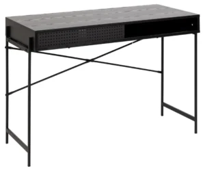 Zwart industrieel bureau van MDF en staal, 110x50x75 cm. Modern design voor thuis of kantoor.
