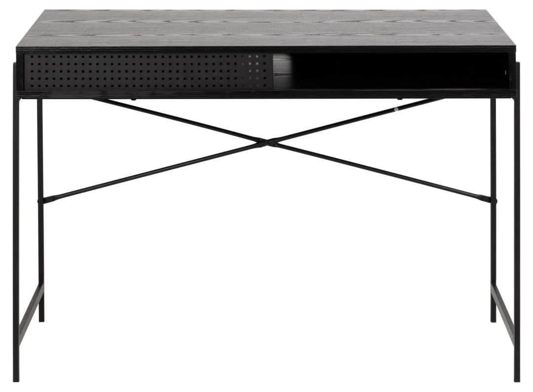 Zwart industrieel bureau, 110x50x75 cm. MDF blad met stalen frame. Modern design bureau.