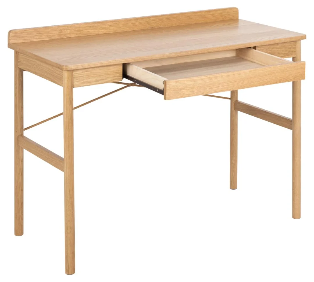 Eiken kantoorbureau 110x50 met lade. Compact bureau van eiken fineer voor thuiswerk of studeren.