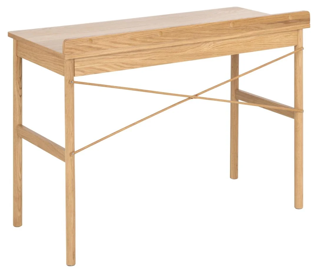 Kantoorbureau 110x50, eiken fineer met lade. Compact bureau voor thuiswerkplek.