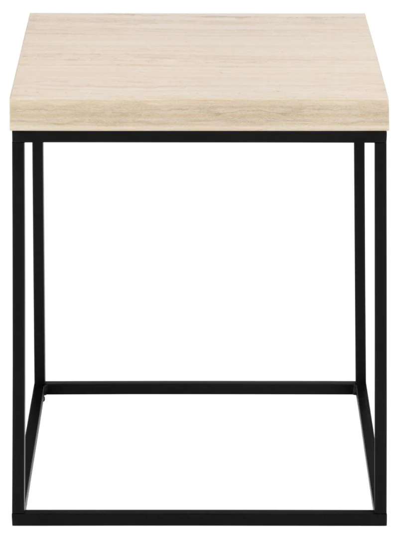De Salontafel Beige 40 x 45 CM Vierkant is een moderne vierkante bijzettafel gemaakt van beige kunststof, met een minimalistisch ontwerp en afgebeeld tegen een effen witte achtergrond.