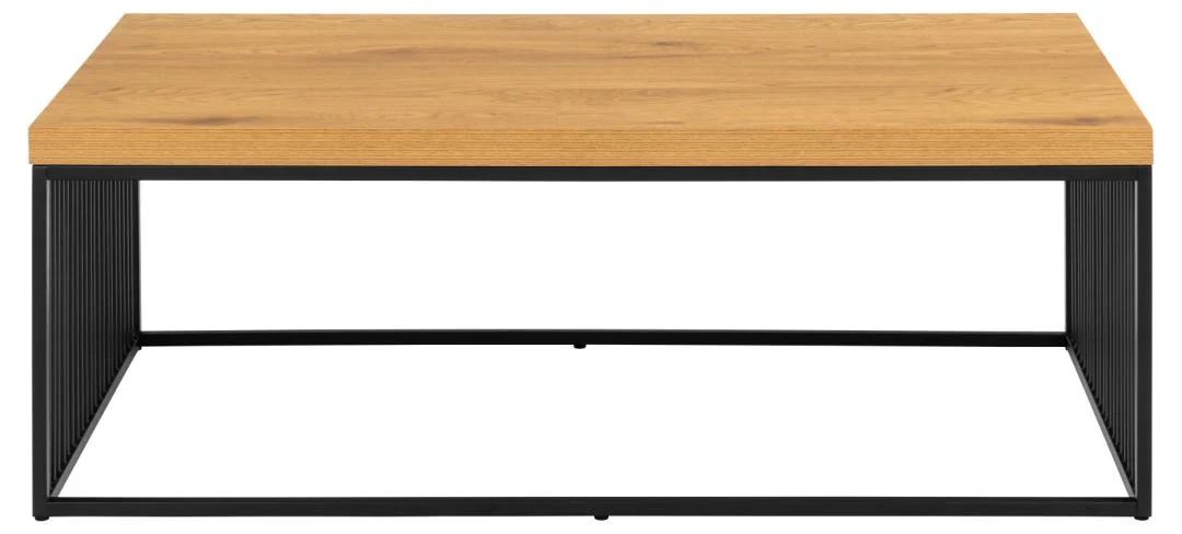 De Salontafel Zwart is een rechthoekige salontafel (60 x 42 cm) met een eikenhouten blad en zwart onderstel, met strakke, moderne lijnen en een open basis.