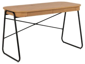 Bureau 120x60 eikenlook met zwarte poten. Industrieel design bureau met 2 lades.