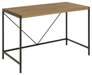 Industrieel kantoorbureau 120x60 cm. Eiken melamine blad, zwart metalen frame. Modern bureau voor kantoor of thuiswerkplek.