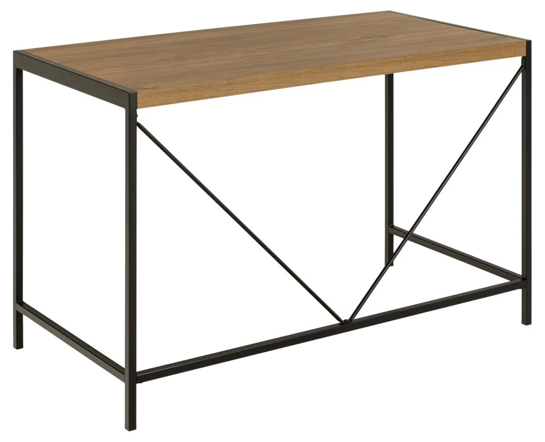 Industrieel kantoorbureau 120x60 cm. Eiken melamine blad, zwart metalen frame. Modern bureau voor kantoor of thuiswerkplek.