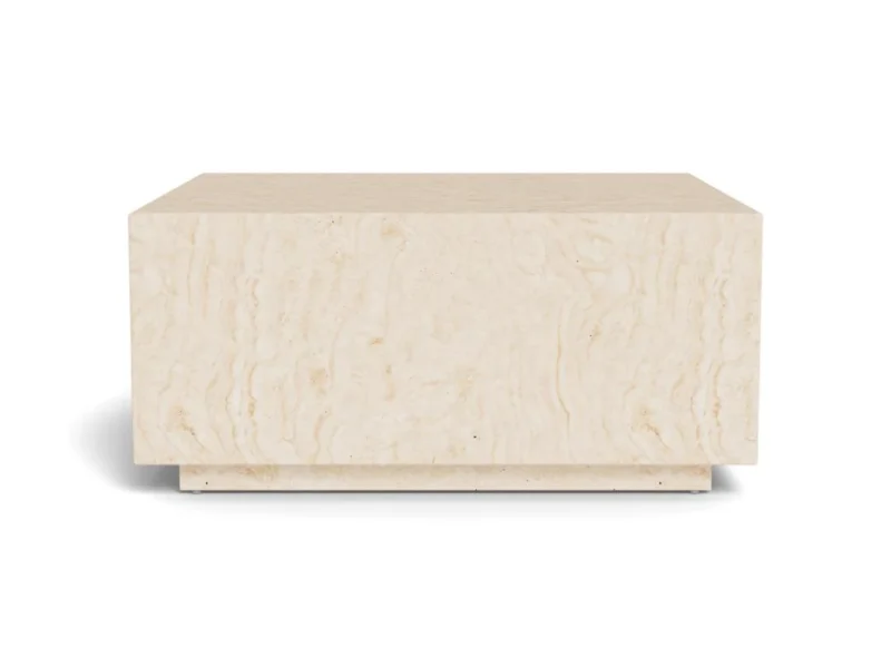De Salontafel Beige 90 x 42 CM Vierkant is een rechthoekige beige salontafel van kunststof met strakke lijnen en een glad oppervlak tegen een witte achtergrond.