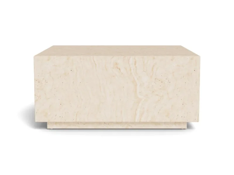 De Salontafel Beige 90 x 42 CM Vierkant is een rechthoekige beige salontafel gemaakt van kunststof, met subtiele natuurlijke adering, getoond vanaf de voorkant tegen een witte achtergrond.