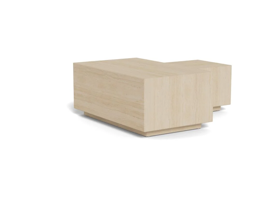 De Salontafel Beige, Roest Rechthoek is een moderne, rechthoekige salontafel van kunststof met een strak, blokachtig ontwerp, afgebeeld tegen een witte achtergrond.