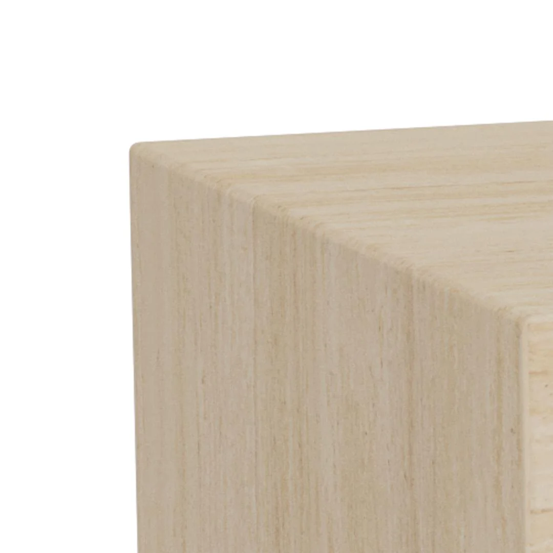 Close-up van de hoek van de Salontafel Beige, Roest Rechthoek toont de textuur en het nerfpatroon op het lichtgekleurde kunststof oppervlak.