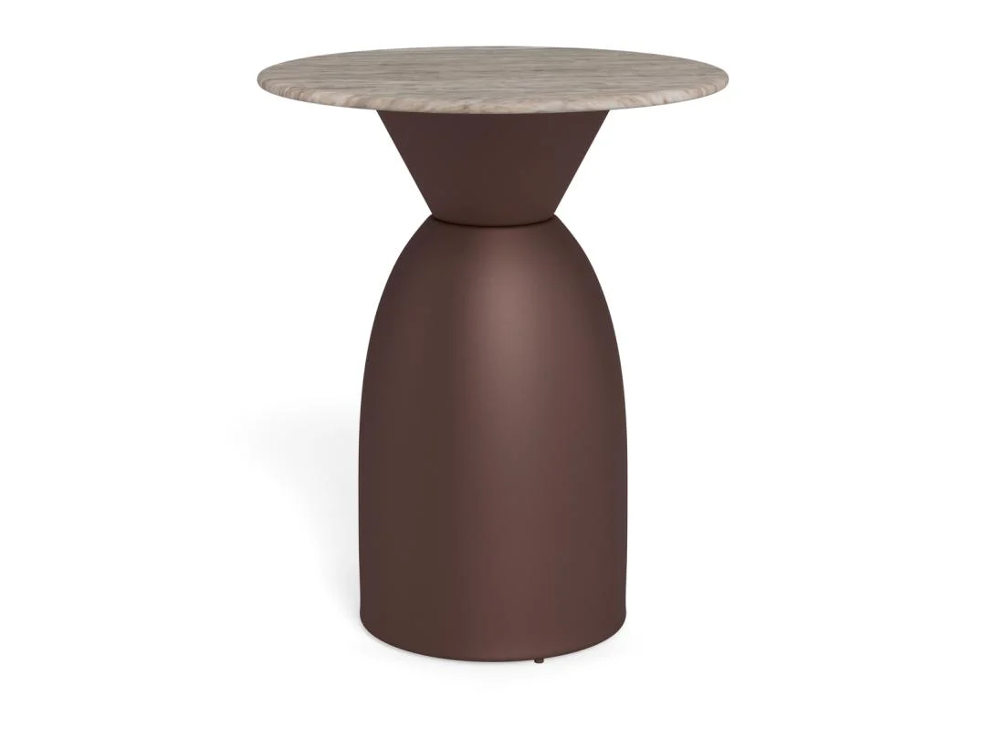 Een ronde grijs en bronzen salontafel, 40 cm, gemaakt van kunststof-Salontafel Grijs, Brons.