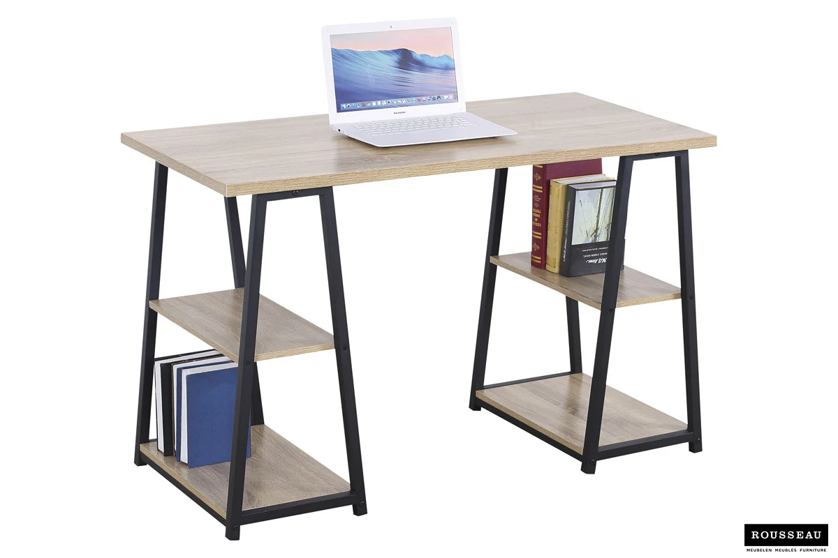 Malino bureau 120x60 cm. Ruimtebesparend bureau met laptop, ideaal voor thuiswerkplek.