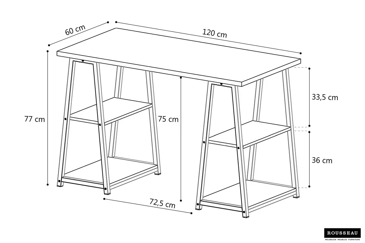 Afmetingen Malino bureau: 120x60 cm. Ruimtebesparend bureau voor thuiswerkplek.