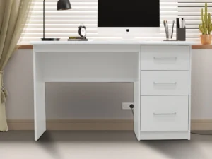 Witte bureau 75x121x60 met 3 lades. Ruimtebesparend en modern design voor thuiswerken of studeren.