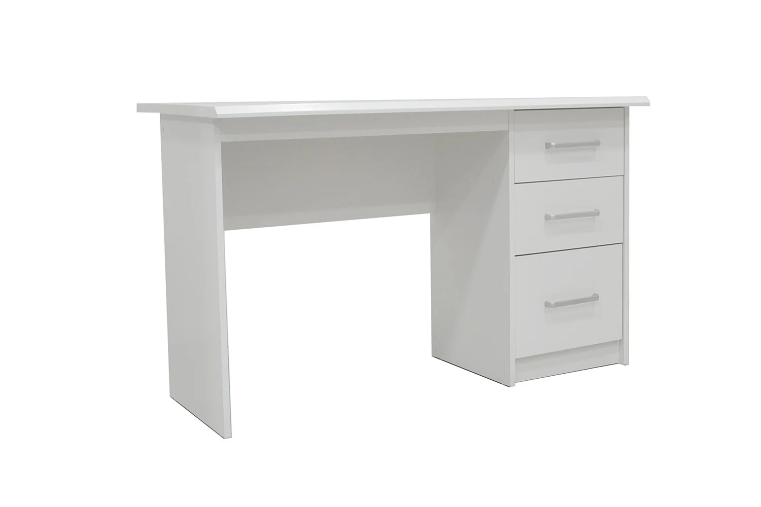 Witte bureau 75 x 121 x 60 cm met 3 lades. Ruimtebesparend design voor thuiswerkplek of studeerkamer.