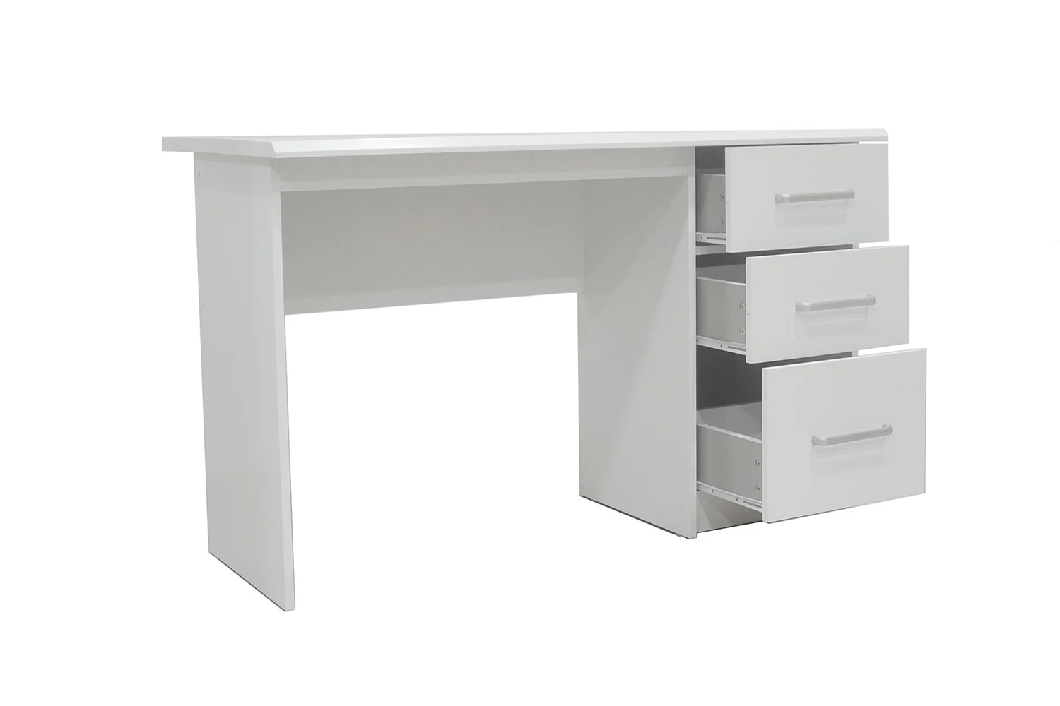 Witte bureau 75x121x60 met 3 lades, ruimtebesparend design. Ideaal voor thuiswerk of studeren.