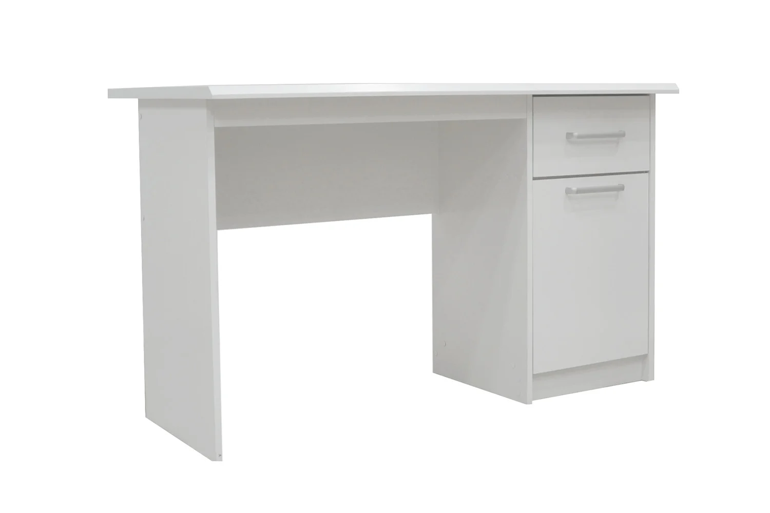 Witte bureau 75x121x60 met 1 lade en 1 deur. Modern design voor kantoor of thuiswerkplek.