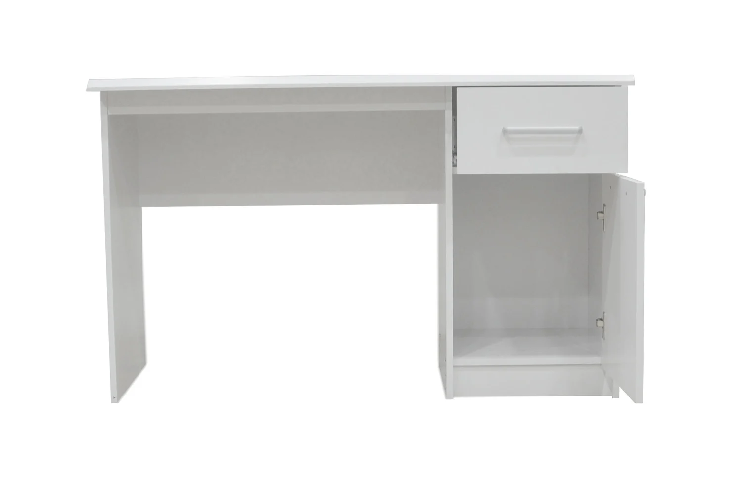 Witte bureau 75x121x60 met 1 lade en 1 deur. Modern en functioneel design voor thuis of kantoor.