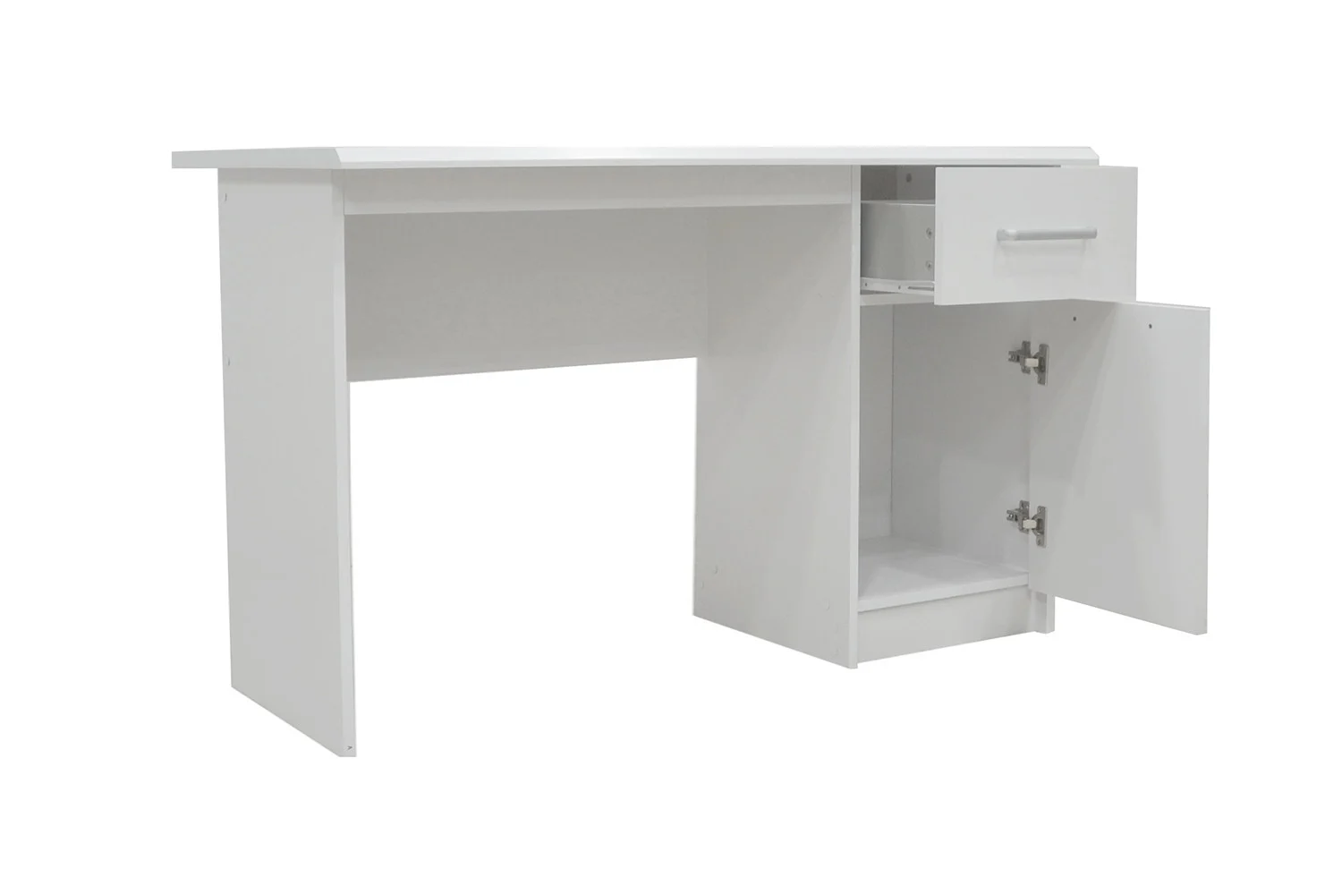 Witte bureau 75x121x60 met 1 lade en 1 deur. Modern design voor thuiswerkplek of kantoor.