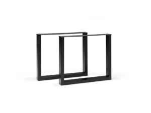 Twee FRAME UP - U-LEG 120X60 VINTAGE BLACK metalen poten staan rechtop op een witte achtergrond, met de ene iets voor de andere.