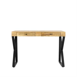 Bureau 120 met opberglades. Compacte werkplek met houten blad en zwart metalen frame.