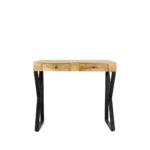 Bureau 90 met lades. Ruimtebesparend design met houten blad en zwart metalen poten.