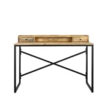 Bureau 120 met 2 laden. Ruimtebesparend bureau van hout met zwart metalen frame.