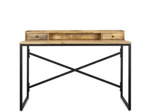 Bureau 120 met 2 laden. Ruimtebesparend bureau van hout met zwart metalen frame.