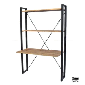 Compact wandmodel bureau, ruimtebesparend voor thuiswerkplek. Houten blad en metalen frame.