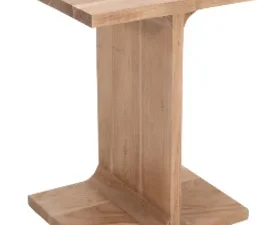Bijzettafel I is een compacte, lichthouten bijzettafel met een vierkant bovenblad en onderstel verbonden door een centrale steun in de vorm van een omgekeerde T.