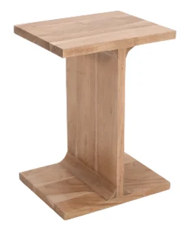 Bijzettafel I is een compacte, lichthouten bijzettafel met een vierkant bovenblad en onderstel verbonden door een centrale steun in de vorm van een omgekeerde T.