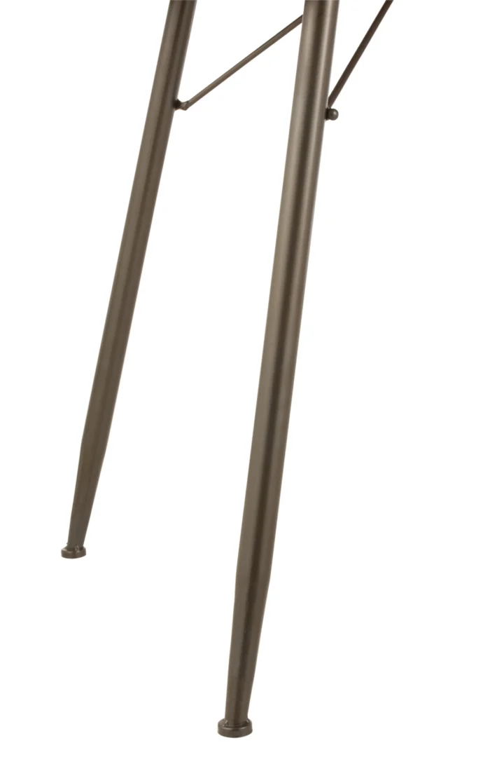 Detail: industrieel bureau, 126x64x106 cm. Eikenhout met zwart metalen poten.