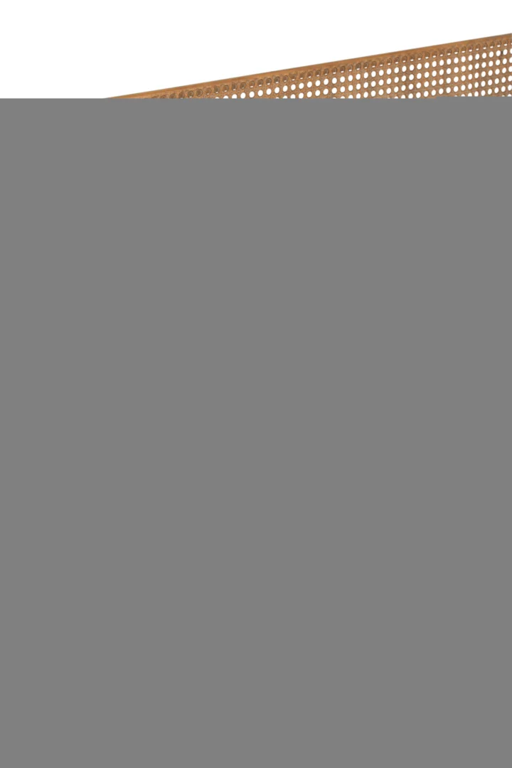 Detail van industrieel bureau 126x64x106. Eikenhout en metaal in naturel en zwart.