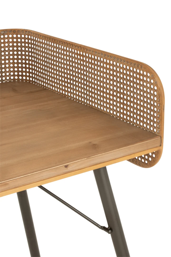 Industrieel bureau eikenhout/metaal, naturel/zwart. Bureau 126x64x106 cm.