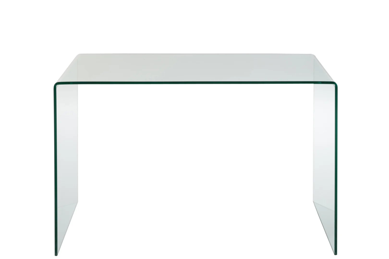 Transparant glazen bureaublad, modern design. Helder glas voor een minimalistische look.