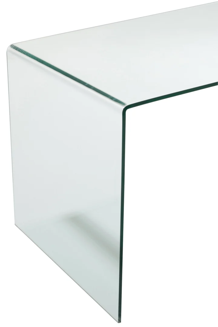 Modern bureaublad van helder glas. Transparant design voor elk interieur.