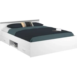 Opbergbed 140 x 190 cm Wit Spaanplaat 2 lades en nis