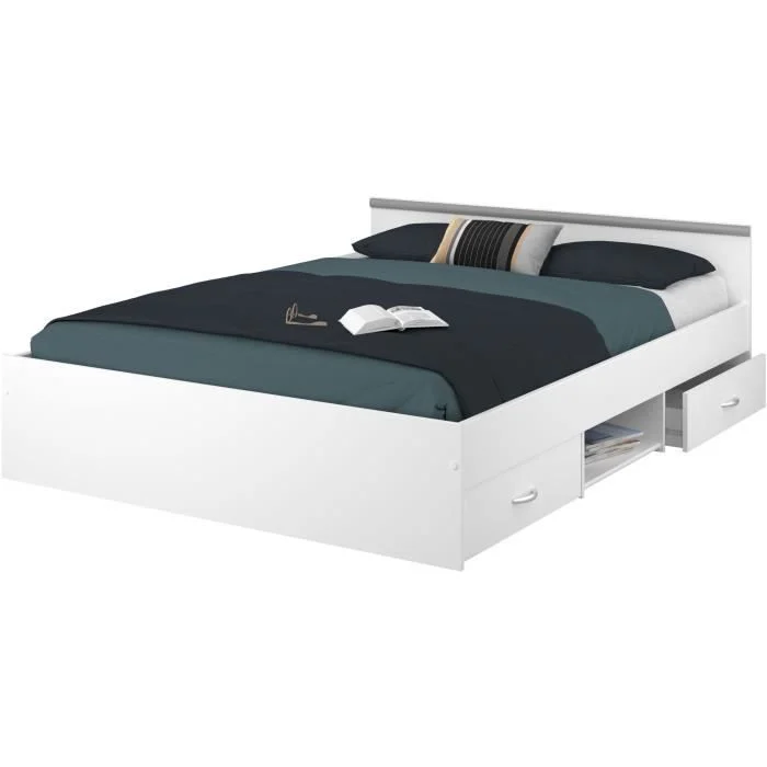 Opbergbed 140 x 190 cm Wit Spaanplaat 2 lades en nis - Afbeelding 3