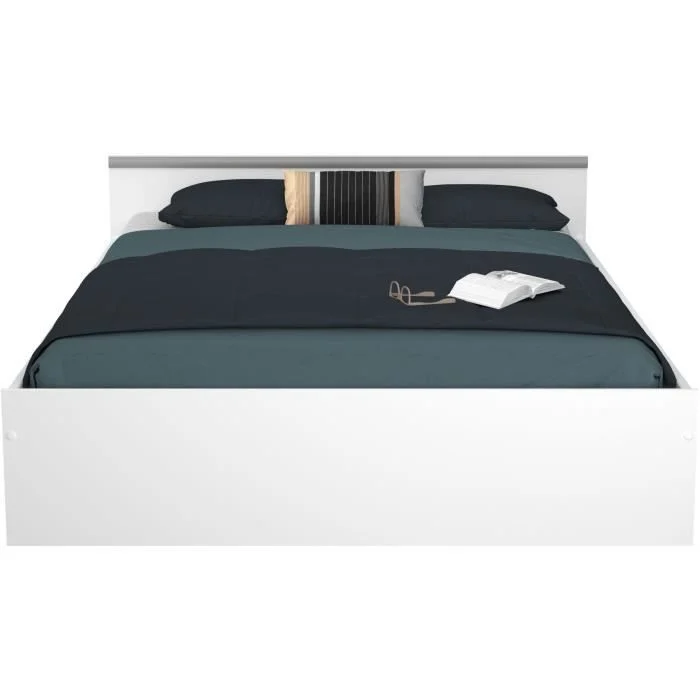 Opbergbed 140 x 190 cm Wit Spaanplaat 2 lades en nis - Afbeelding 4