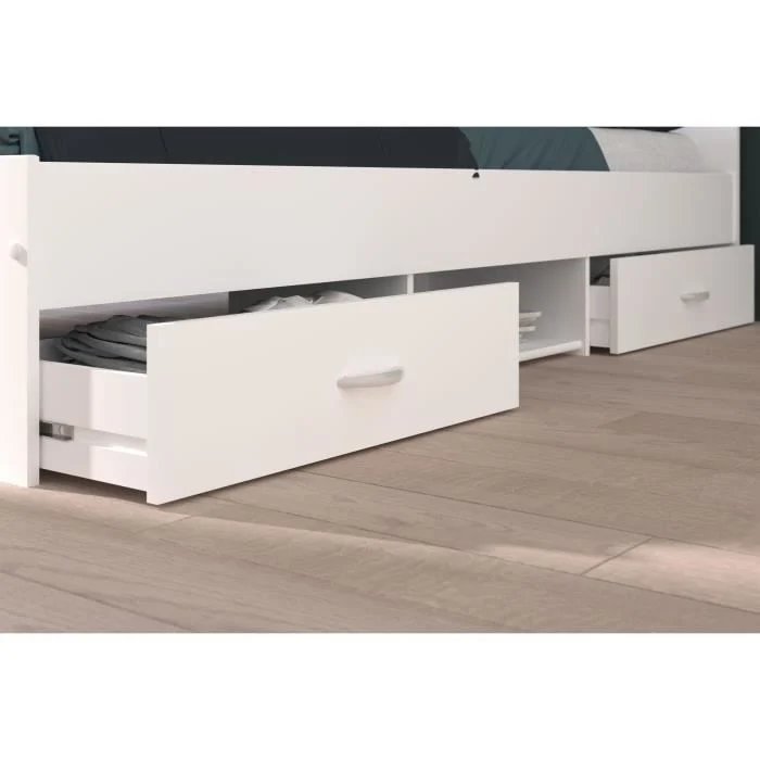 Opbergbed 140 x 190 cm Wit Spaanplaat 2 lades en nis - Afbeelding 6