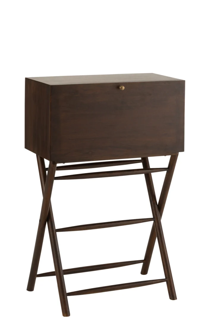Compact donkerbruin bureau van mangohout, 35x108x70 cm. Conie bureau voor thuiswerken.