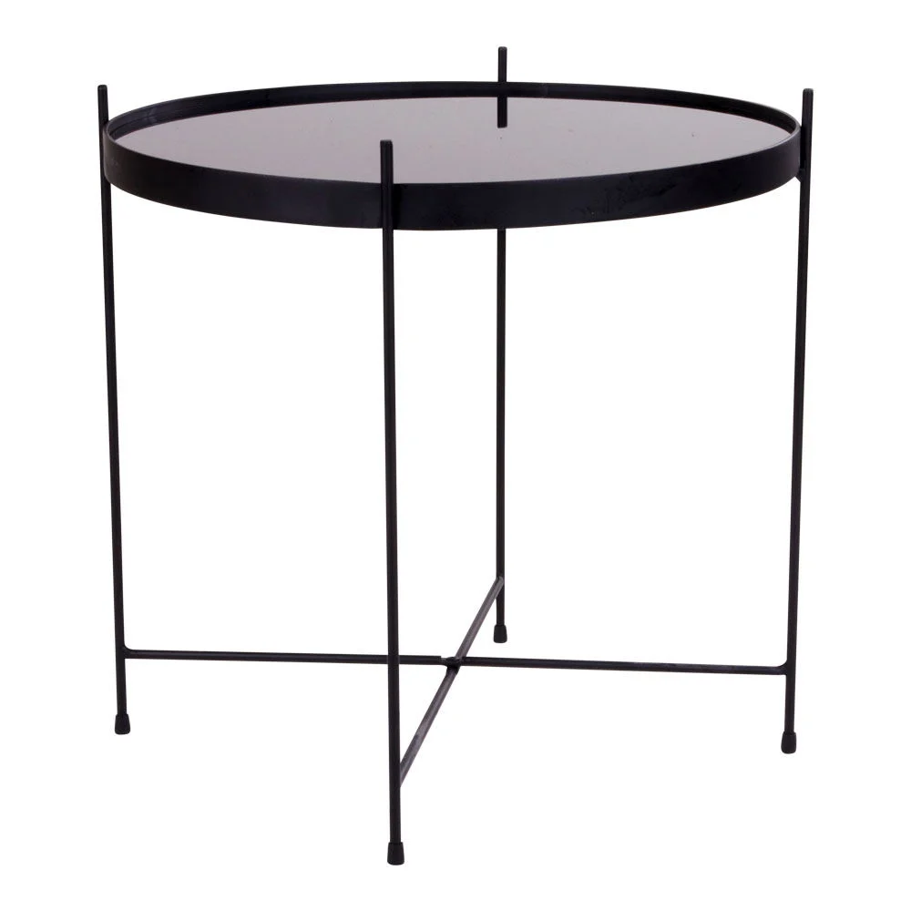De Salontafel Zwart 48 x 48 CM Vierkant is een moderne vierkante bijzettafel gemaakt van staal, met een zwart frame, slanke rechte poten met dwarsbalken bij de voet en een minimalistisch ontwerp.