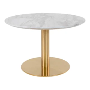 De Salontafel Messing, Wit 70 x 45 CM heeft een vierkante stalen basis met een wit bovenblad en gouden afwerking, een combinatie van moderne stijl en elegantie.