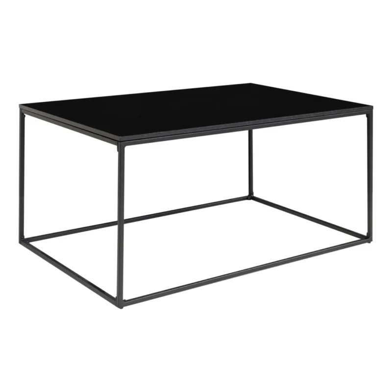 De Salontafel Zwart, Roest 60 x 45 CM is een moderne rechthoekige salontafel met een zwart spaanplaat tafelblad en een minimalistisch zwart metalen frame.