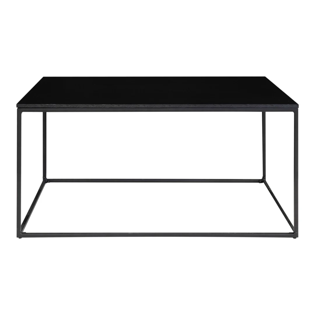 De Salontafel Zwart, Roest (60 x 45 cm) is een minimalistische rechthoekige zwarte salontafel met een massief spaanplaat blad en een strak onderstel van dun metaal.