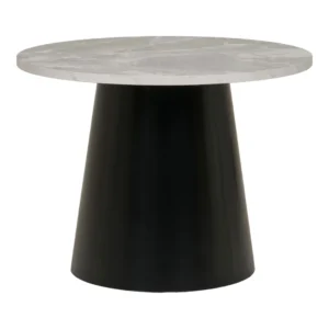 De Salontafel Zwart, Grijs (60 x 45 CM) heeft een moderne vierkante stalen voet en wordt weergegeven tegen een effen witte achtergrond.