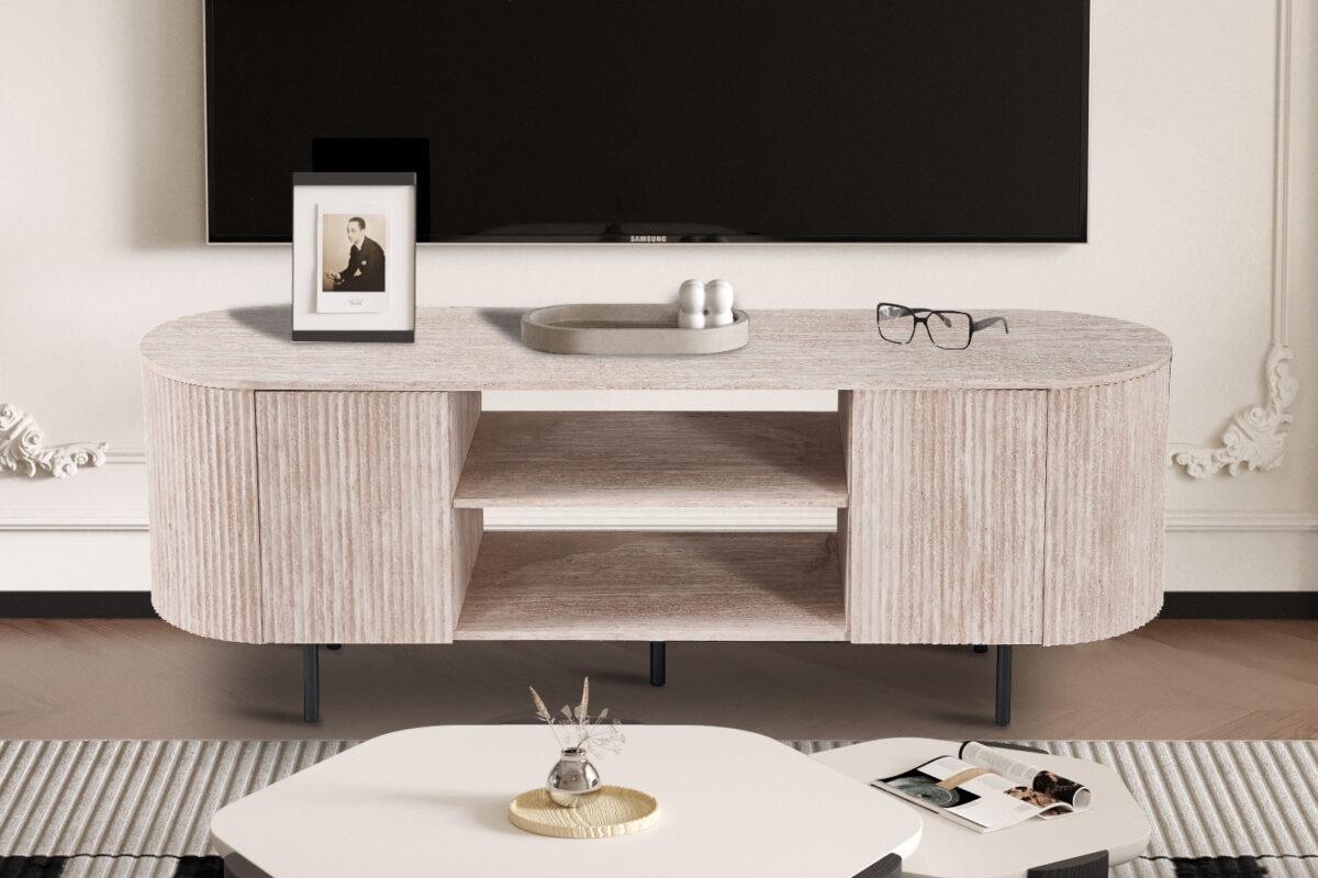 Tv-meubel Mykonos 160 cm travertinlook beige Japandi